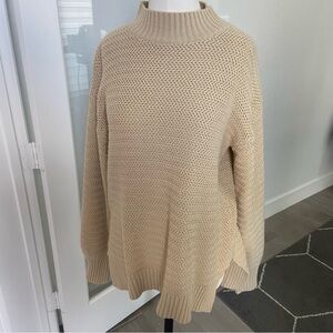 Mazik Cream Cowl Neck Sweater with Ribbed Knit